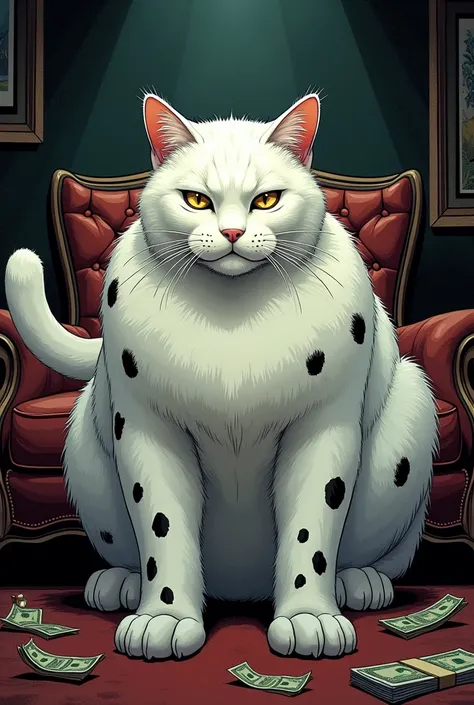 Fat White Cat with Black Spots Mobster Boss Dangerous For a comic 