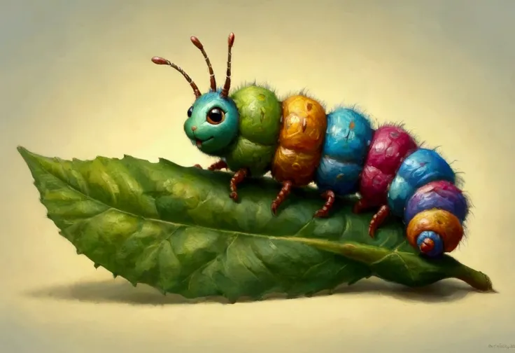 a colorful cute yuna caterpillar,extremely detailed caterpillar,extremely detailed leaf,caterpillar crawling on leaf,caterpillar eating leaf,sunny day,lush green leaf,vibrant colors,natural lighting,detailed textures,high quality,hyper realistic,intricate ...