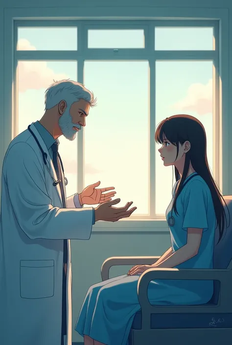  “Create an image in the style of Makoto Shinkai of a doctor explaining medicine to a patient in a hospital