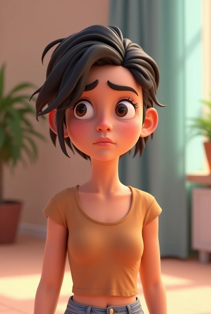 Women is feeling lost in life by acne 3d cartoon little depressed more