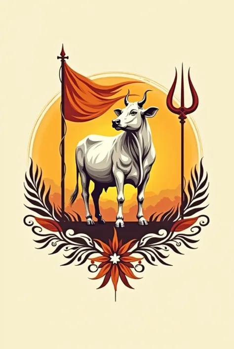 logo for "Sanatan Shakti Seva Sangathan" featuring the cow, trident, and saffron flag 