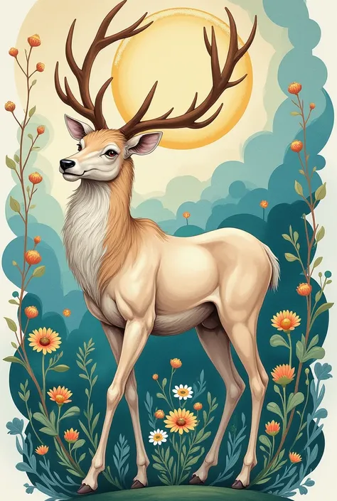 Taking Mucha as a model、Watercolor style、Drawing a male deer god