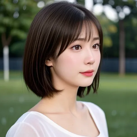 (kawaii 24 year-old Japanese girl, Nogizaka idol, Korean idol), healthy female athlete body, (glossy brown hair, very short hair, pixie cut, bangs:1.3), (rounded face, beautiful black eyes, single eyelid, no makeup:1.2), (depressed, sigh, empty eyes, looki...