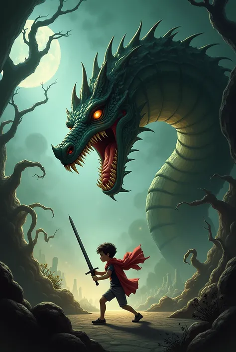 jabberwocky fighting with a boy 
