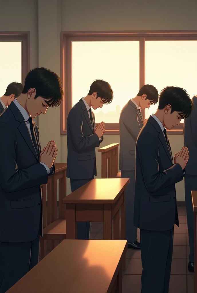 A prayer meeting of male students in a classroom at Seoul University
