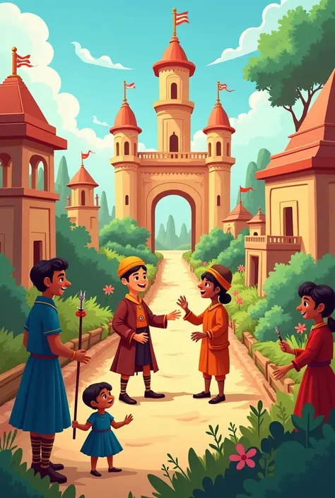 British annexure Indian state, cartoon painting, not realistic, for children , easily drawable