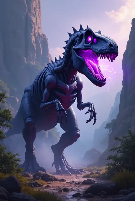 Skeletor from Masters of the Universe as a t-rex dinosaur.