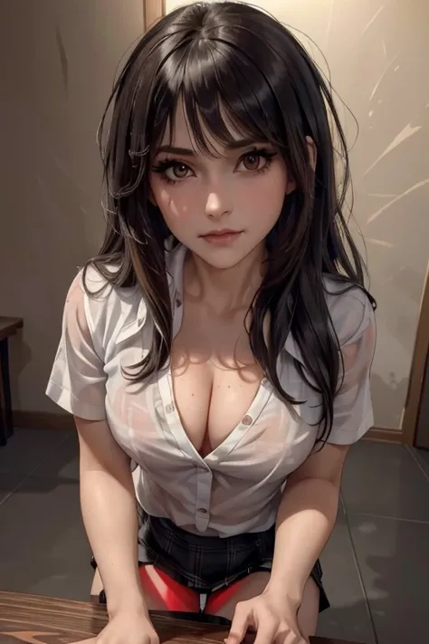 (best quality, 4K, 8K, high resolution, masterpiece: 1.2), ultra-detailed, (realistic, photorealistic: 1.37), portraits, One Girl, (messy hair, black hair: 1.2), eyeliner, shadow, eyes smoky, (perfect lighting: 1.2), (beautiful, extremely detailed brown ey...