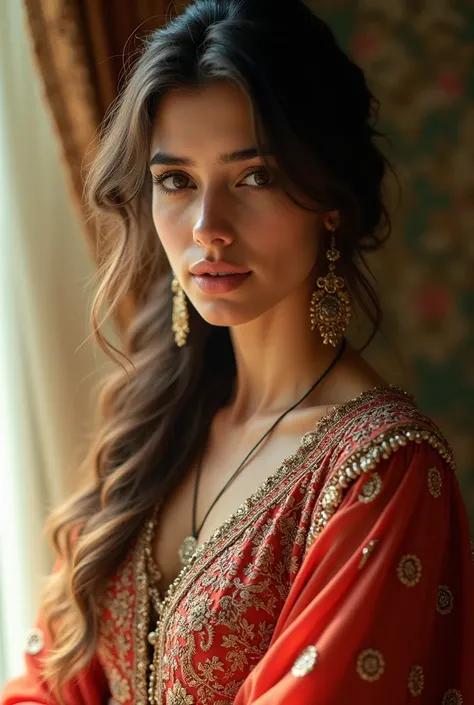 A beautiful girl in Pakistani dress, showing chest bulge.