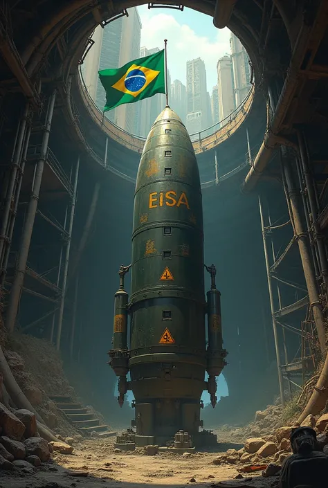 A modern nuclear bomb, hid inside a subway tunnel under construction with the Brazilian flag