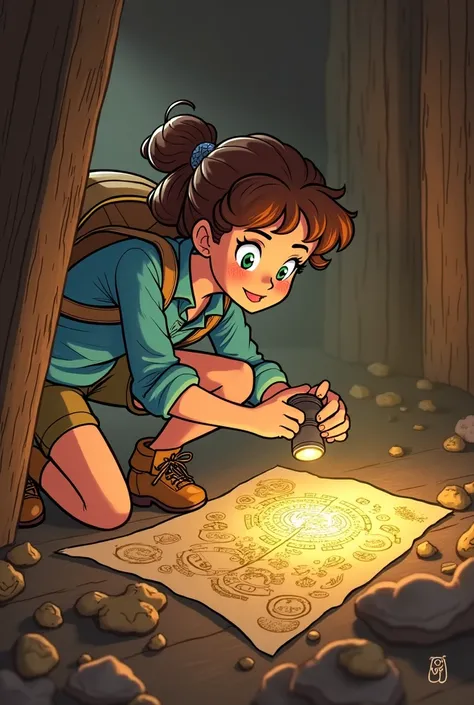 Illustration: A close-up of the map as golden symbols emerge and glow, casting a soft light on Zara’s determined face. Behind her, the attic fades into darkness, creating an air of mystery.

Appearance: Zara now holds a small flashlight, her face illuminat...