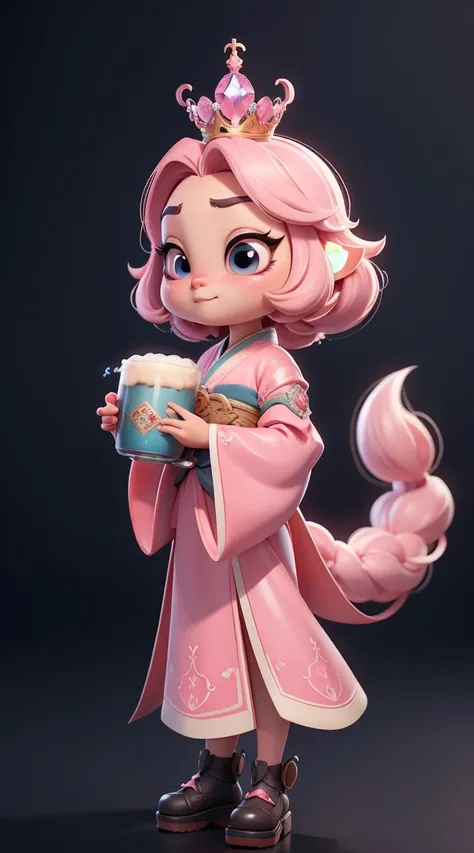 Pixar style super cute（Pink Snake：1.5），Wearing Hanfu and a crystal crown，Standing，Charming big eyes，Cute tail，Beer with tail，Beer elements，Standing，Hyper-Reality，Super Fine，luxury，ElegantStanding，Charming big eyes，Cute tail，Standing，Hyper-Reality，/Imaginat...