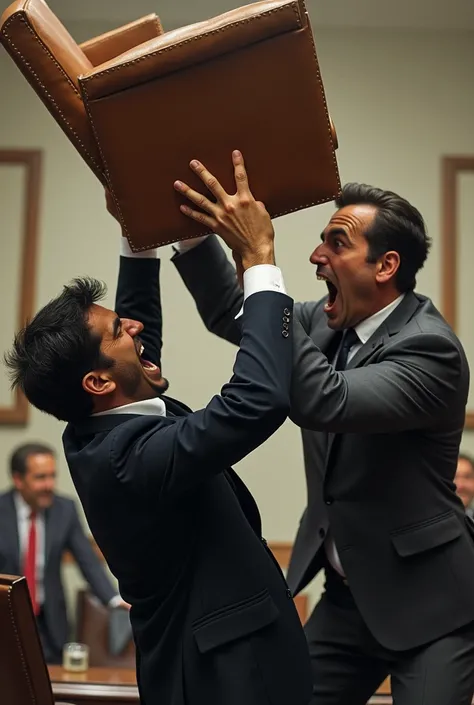 Journalist Datena attacking Pablo Marçal with a chair 