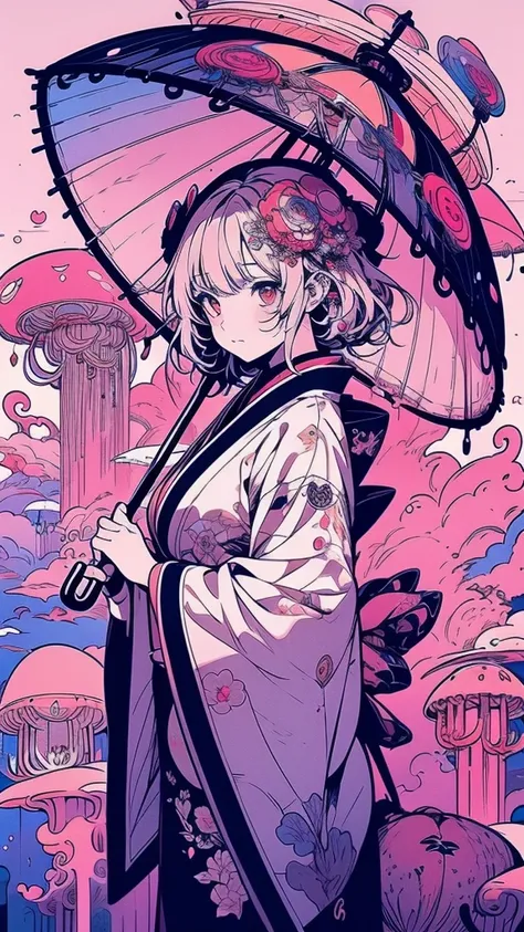 anime girl in kimono outfit holding umbrella and jelly fish, jellyfish shrine maiden, jellyfish priestess, guweiz, artwork in the style of guweiz, jellyfish shrine maiden 8k, guweiz on pixiv artstation, guweiz on artstation pixiv, dreamy psychedelic anime,...