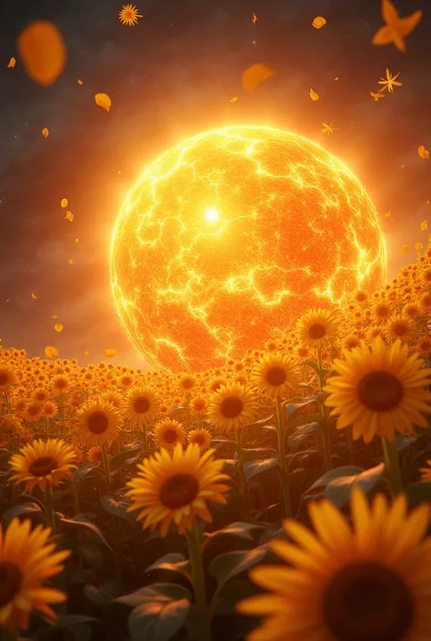 Concept art of the sun in space among the sunflower petals, image of beauty and Majesty, HD