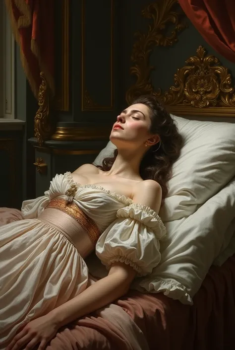 Beautiful french noble woman last breath, 18th century 