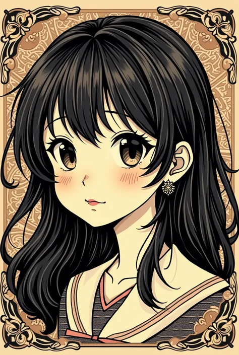 A woodcut style girl with anime.