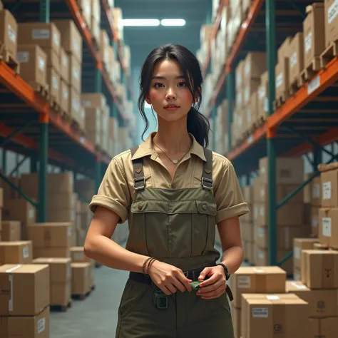 a young woman working in warehouse