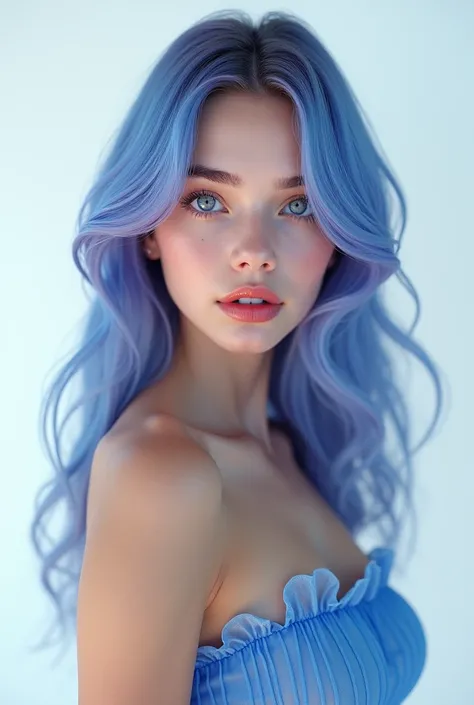 photorealistic,Very detailed, 4K,Very realistic, Hyperrealism, Ultra-realistic, Best Quality,(masterpiece,Soft lighting, Stylish eyes with attention to detail: 1.2),(cute),15 YO,Lipstick advertisement,Sleeveless,Sheer blue tube top,girly style,Fashion stud...