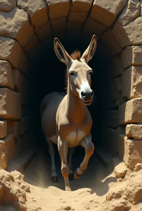 Donkey coming out of a well 