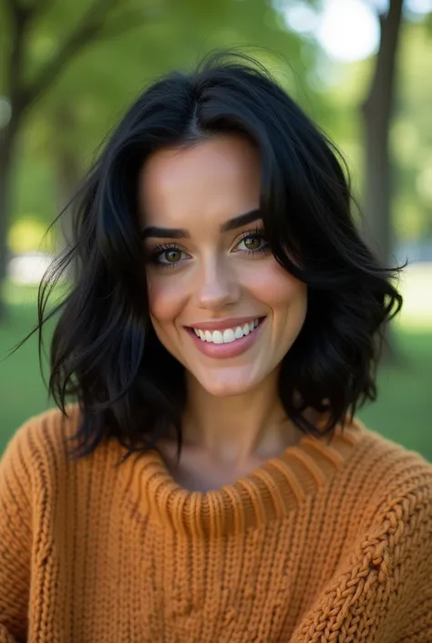 katy perry wearing sweater, portrait, beautiful face, pretty eyes, outside, portrait, park, trees, teeth, eyes open, ward winning photo, best quality, upper body, JenniferConnelly, nikon d850 film stock photograph 4 kodak 400 camera f1.6 lens rich colors h...