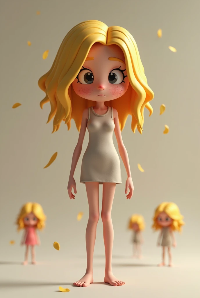 3d cartoon woman suffering from acne last her life with no hope more like this , full body ,long legs,
few more with golden hair 