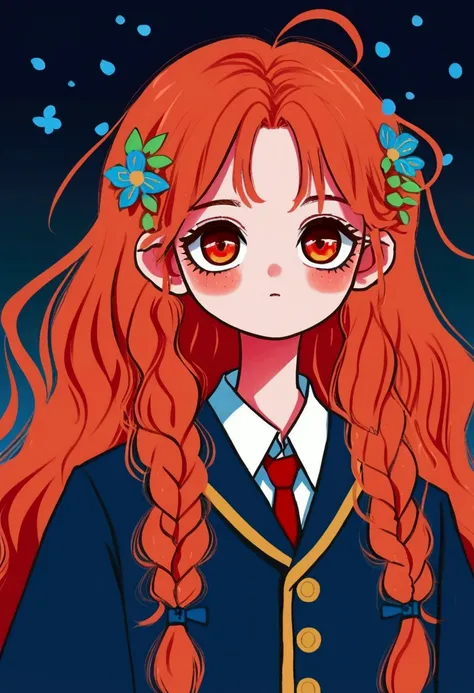 anime girl with long red hair and a blue jacket, marin kitagawa fanart, digital anime illustration, anime art style, anime style...