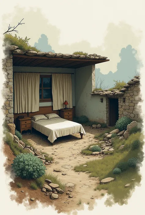 Poor landscape bedroom digital drawing (obvious) and watercolored