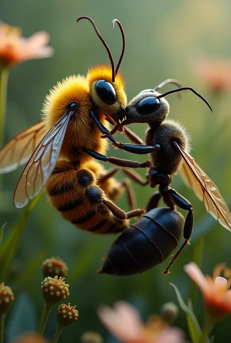 A bee having sex with an ant