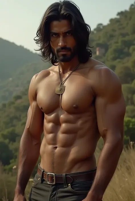 A young smart good looking and tall long hair handsome Indian Hindu man like a hunk, hot teasing bulge naked image.
