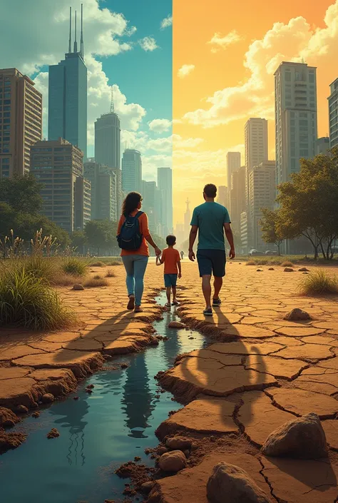 scene where on one side Conceição can be portrayed in an urban environment in the background, while Vicente appears in a rural setting similar to the drought in northeastern Brazil.