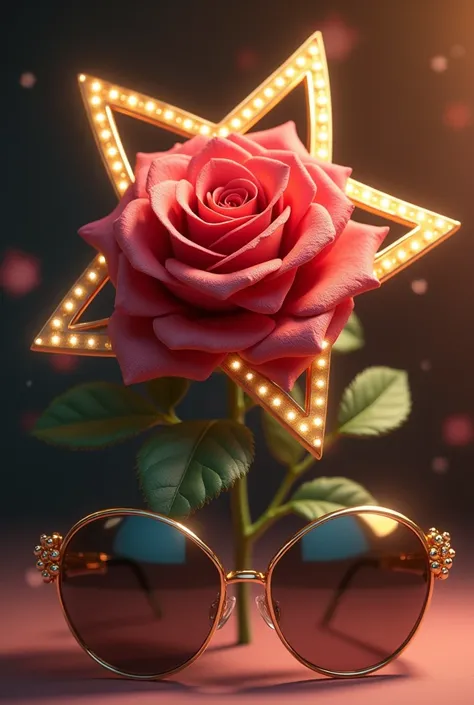 sunglasses, star shaped rose with gold frame 