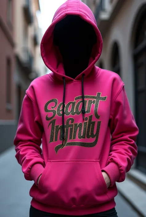 BlackandGold Womens Pink Hoodie with the words on the Hoodie reading, "Seaart Infinity" Gothic Lettering