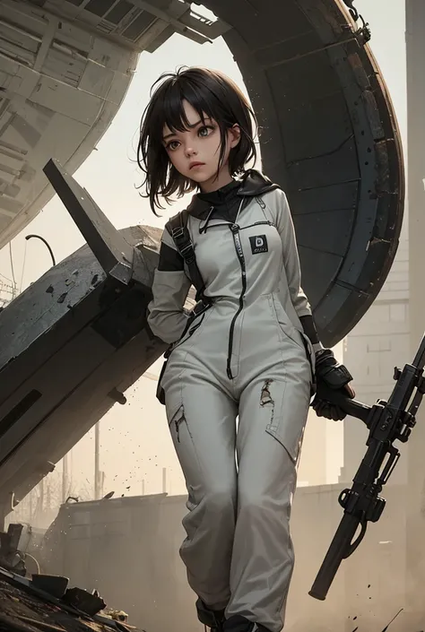 Girl in a dystopian style, not pretty, shabby, been through a lot. Knows how to fight, has equipment on his side. The clothes are dirty, sometimes torn to show that the world is in a bad situation and there is no place to get good things. Wears a dull-colo...