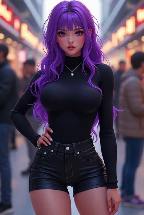 ((Turtleneck girl)) ((purple)) ((biker shorts)) ((big boobs)) ((white girl)) ((public))