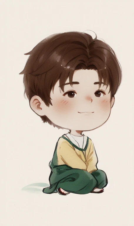 chibi painting, face of American man, chibi. Brown hair.