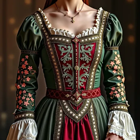 medieval dress, fantasy gown, 15th century style dress, details, detail embroidery, 