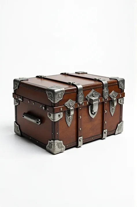 Open trunk with silver clasps on white background