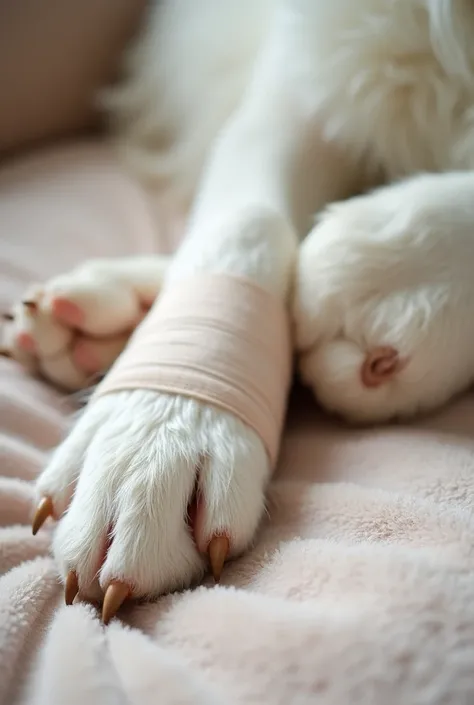 white dog paw folded bandage