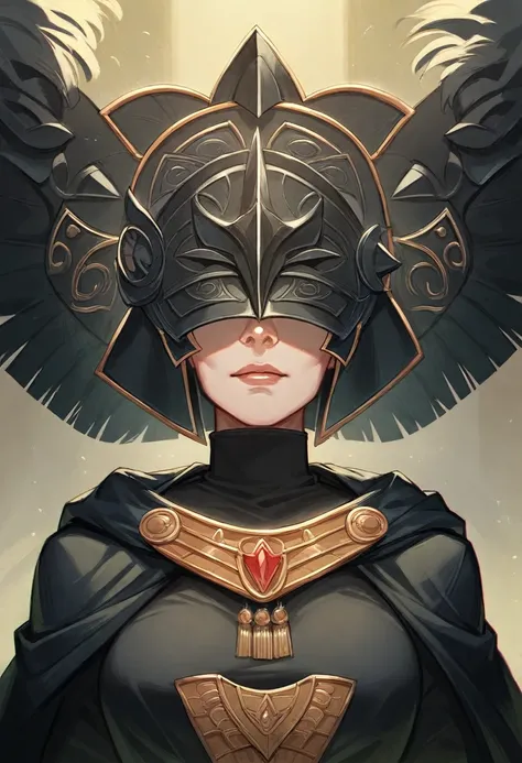 (best quality), (masterpiece),Cartoon style, 1 girl, a warrior inspired by the Aztecs, woman, with a black eagle helmet, black suit with cape, turtleneck suit, black paint over the eyes, beautiful woman, black ceremonial war paint,