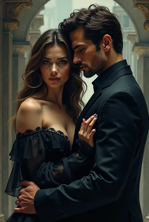 an aesthetic book cover of dark romance book with fusion of greek mythology ,featuring an actress and a business man ,name of the book : eclipsed desires,author: varsha