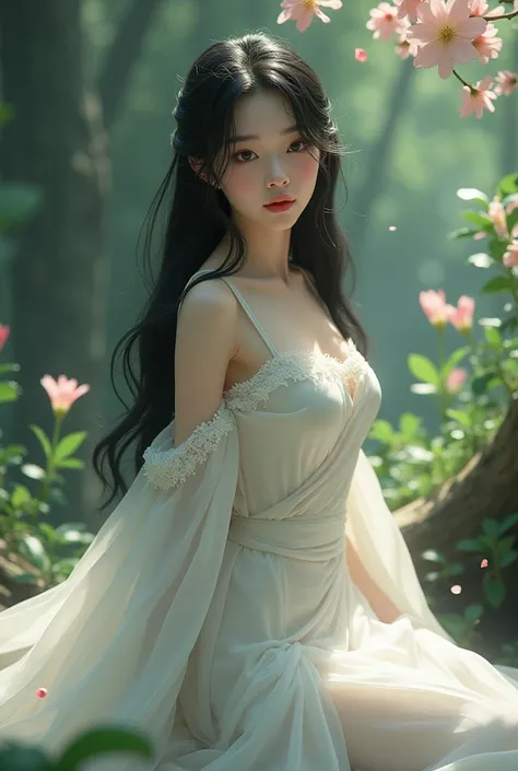 Please create a realistic AI image of a beautiful Japanese woman in a dress.