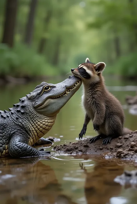 a large alligator is fucking a small raccoon cub on a riverbed, river, forest, feral, animal penis, tapering penis, duo, anal sex, anal penetration, size difference, ridiculous fit, large penetration, big penis, belly inflation, feces