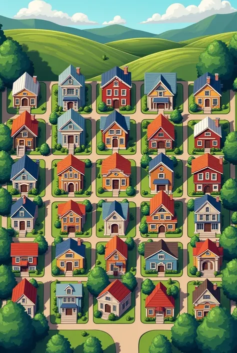 make a board map with 24 houses in the style of Monopoly