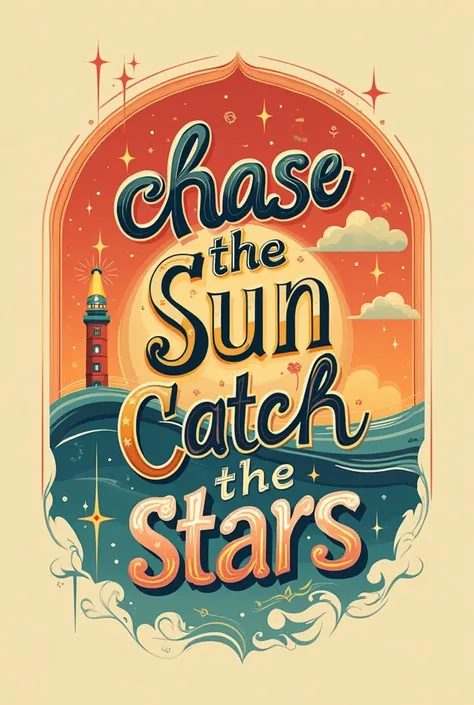 create a design in vintage style , attractive typography and text in unique color , the text will be "Chase the Sun, Catch the Stars.",  background should be in solid color , the design should be attractive and catchy  .