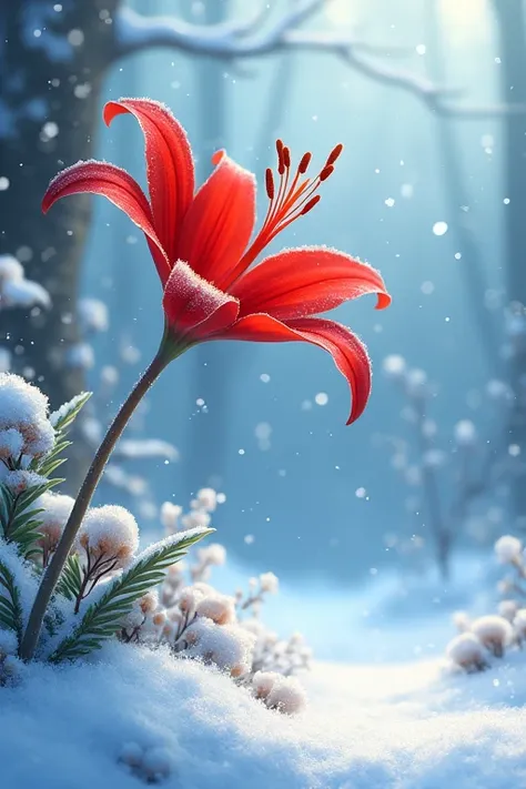 Red spider lily, blue, snow, illustration