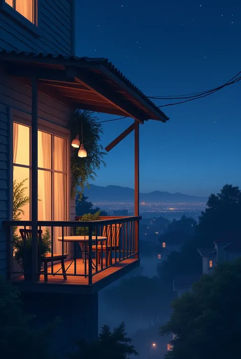 House balcony at night with roof