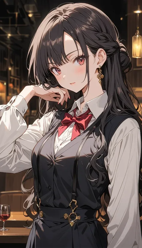 (Best Quality、masterpiece、High resolution、detailed)Anime Style、(detailedな目、Beautiful Face),  One girl,
break
//Fashion Vintage Chic,
Get retro vibes with a vintage chic outfit complete with bow tie and suspenders, Start with a tailored vest or waistcoat in...