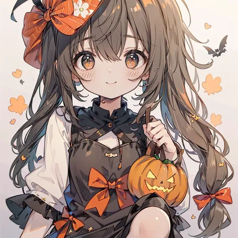 one girl、perfect anatomy、(((super fine、best quality、masterpiece)))、original cute hairstyle、trick or treat、orange and original cu...