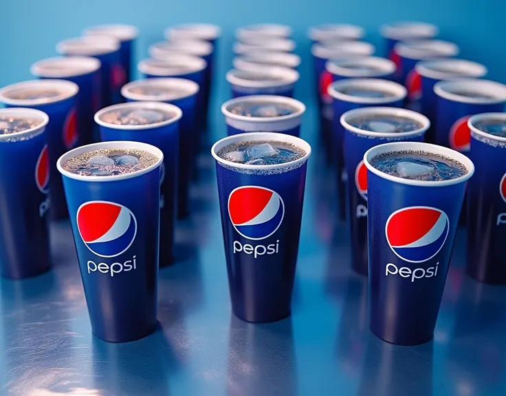 We need an image of Pepsi in many cups on a table